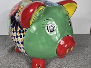 Talavera Piggy Bank Mexican Pottery Art Hand Painted 9.5 x 7.5 X 8 In