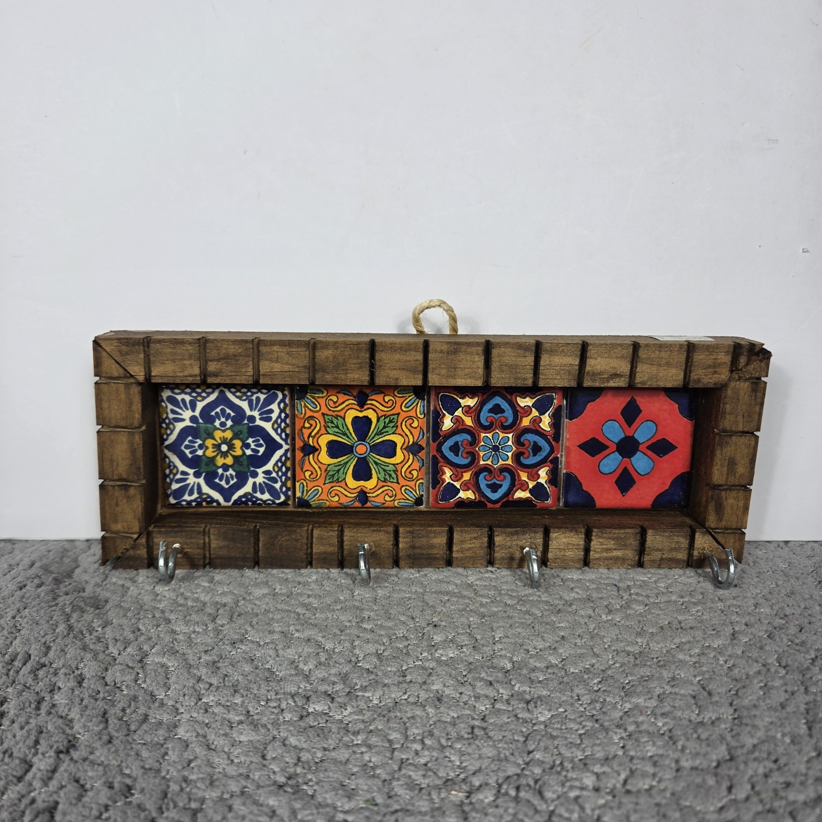 Talavera And Tile Key Holder Hand Made Mexican Art 9.5x4 Inches