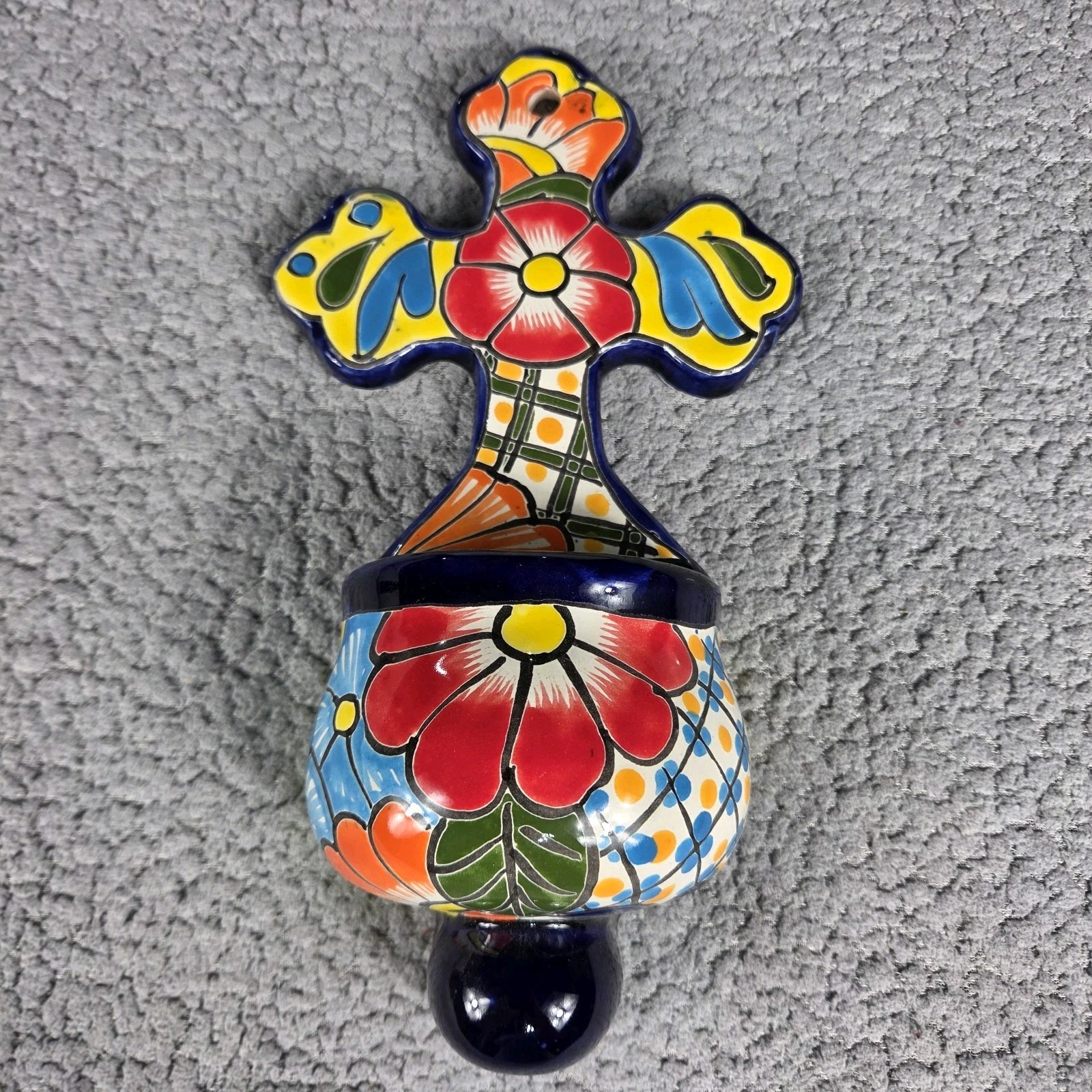 Talavera Colorful Holy Water Font Mexican Art 5.5 X 10.5 Inches Tall