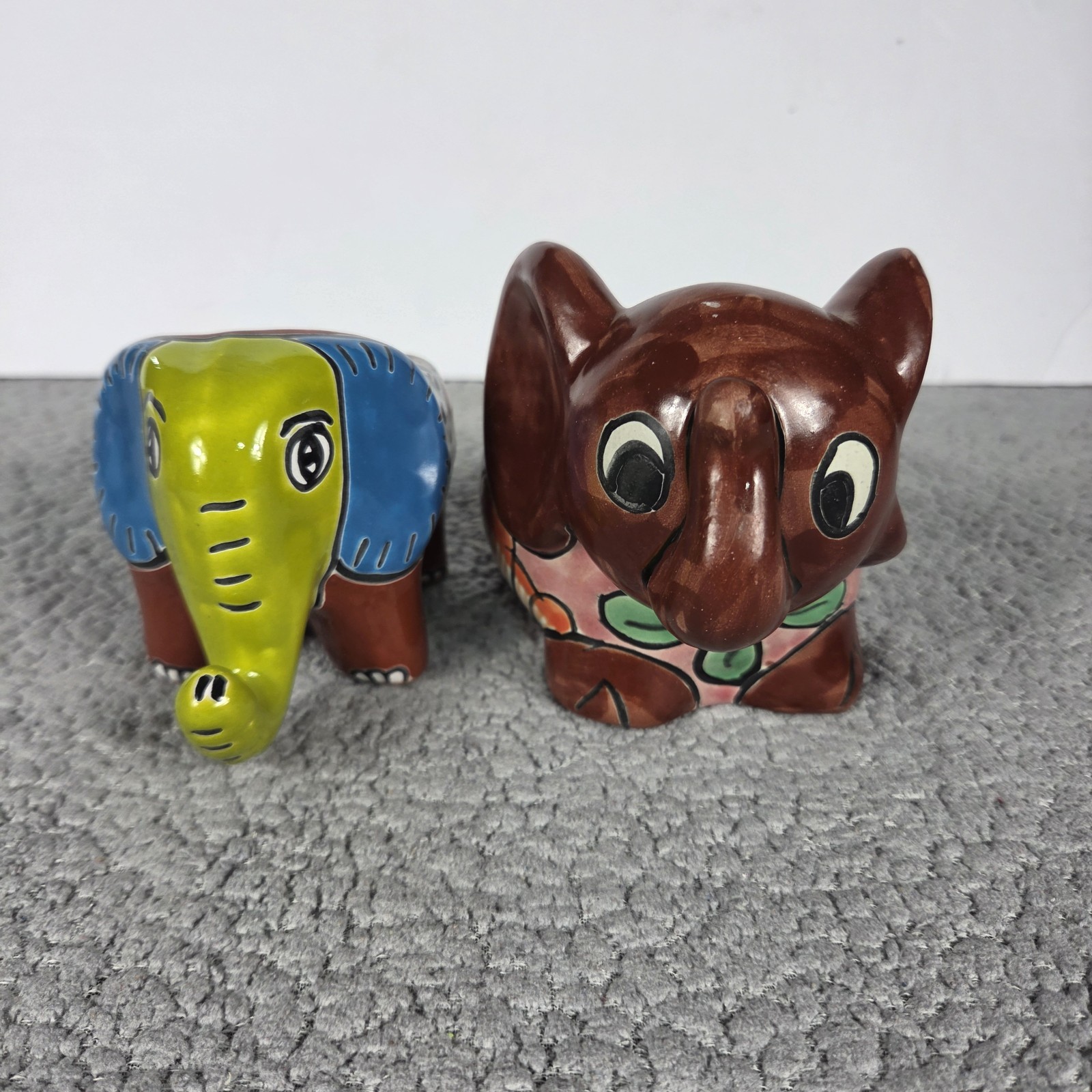 Talavera Elephant Mini Planter Set Hand Painted Mexican Art Colorful