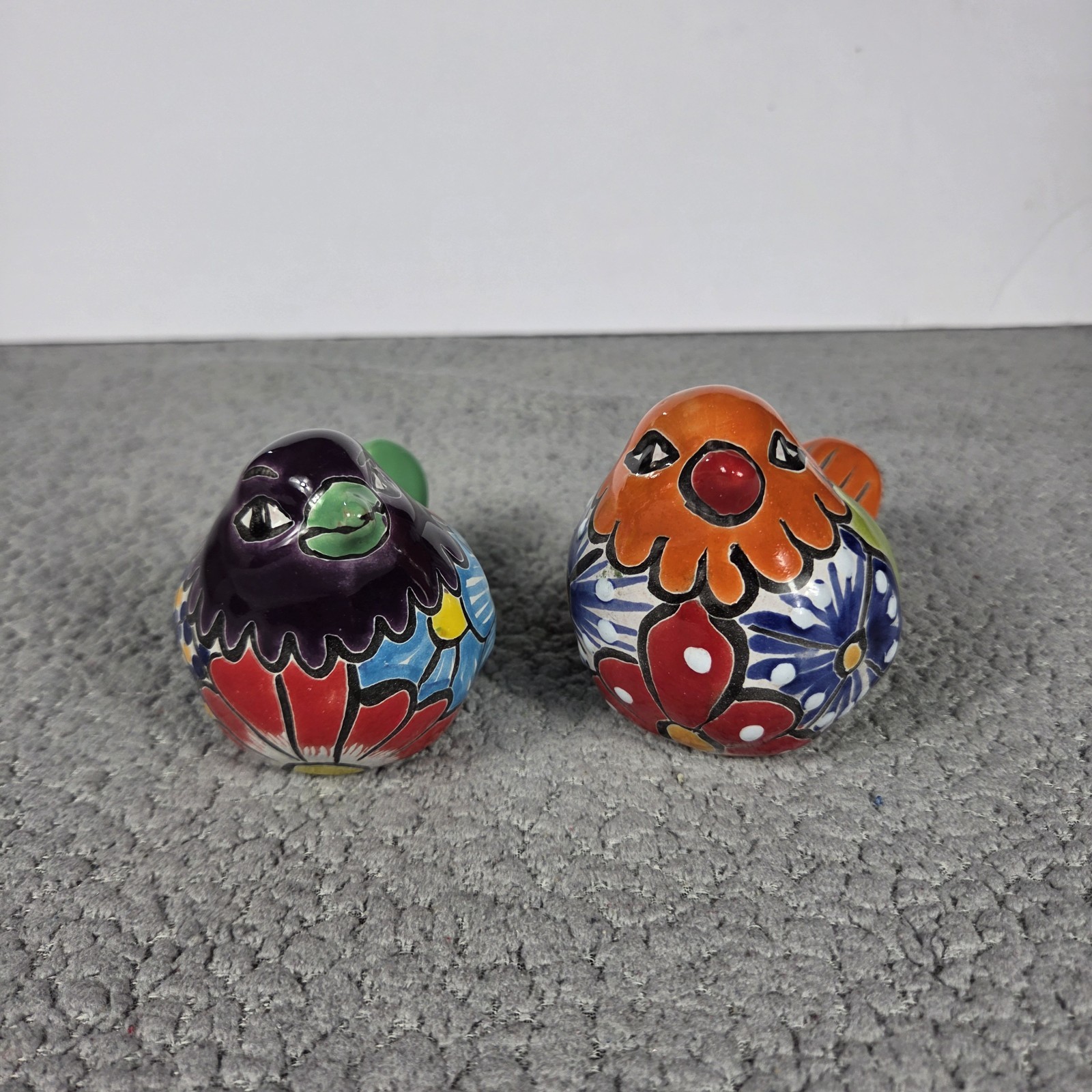 Talavera Bird Set Of 2 Mexican Art Home Decor Hand Painted 3.25 x 4.5 Inches