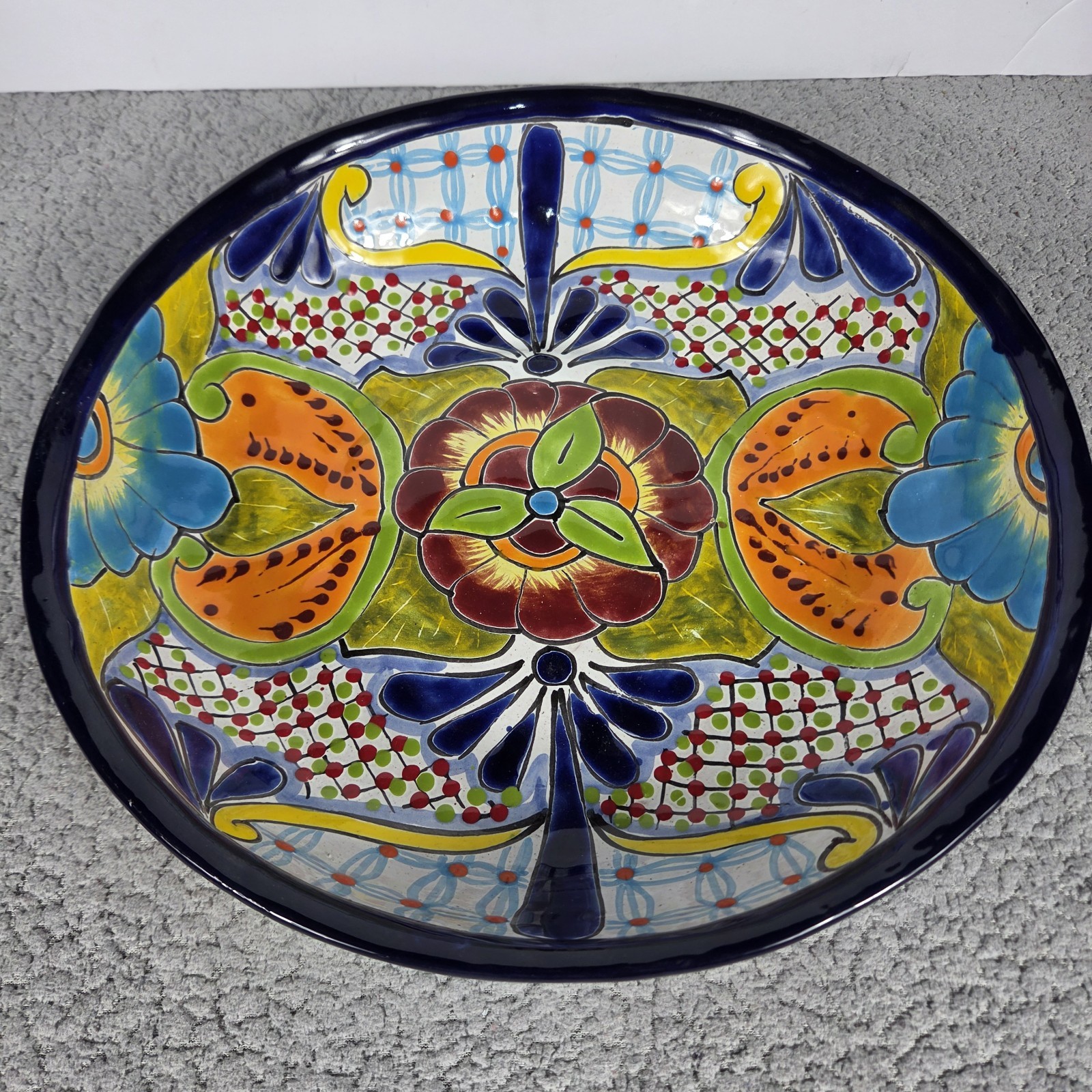 Mexican Talavera Tabletop Bird Feeder/bath 12x2.75 Inches Colorful Art