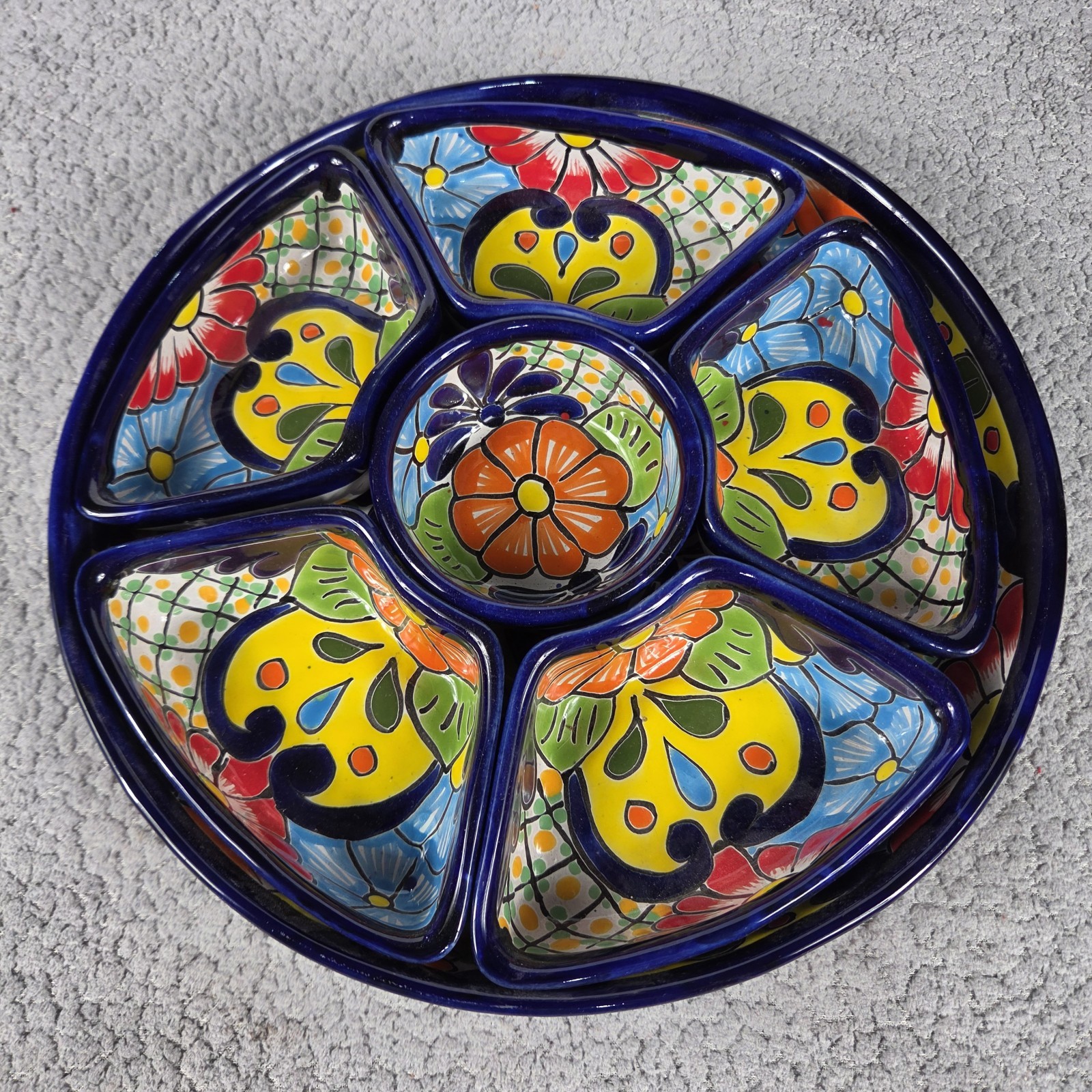 Talavera Pottery Hand Painted Appetizers Salsa Sauce Tray 12 x 1 3/4 inches