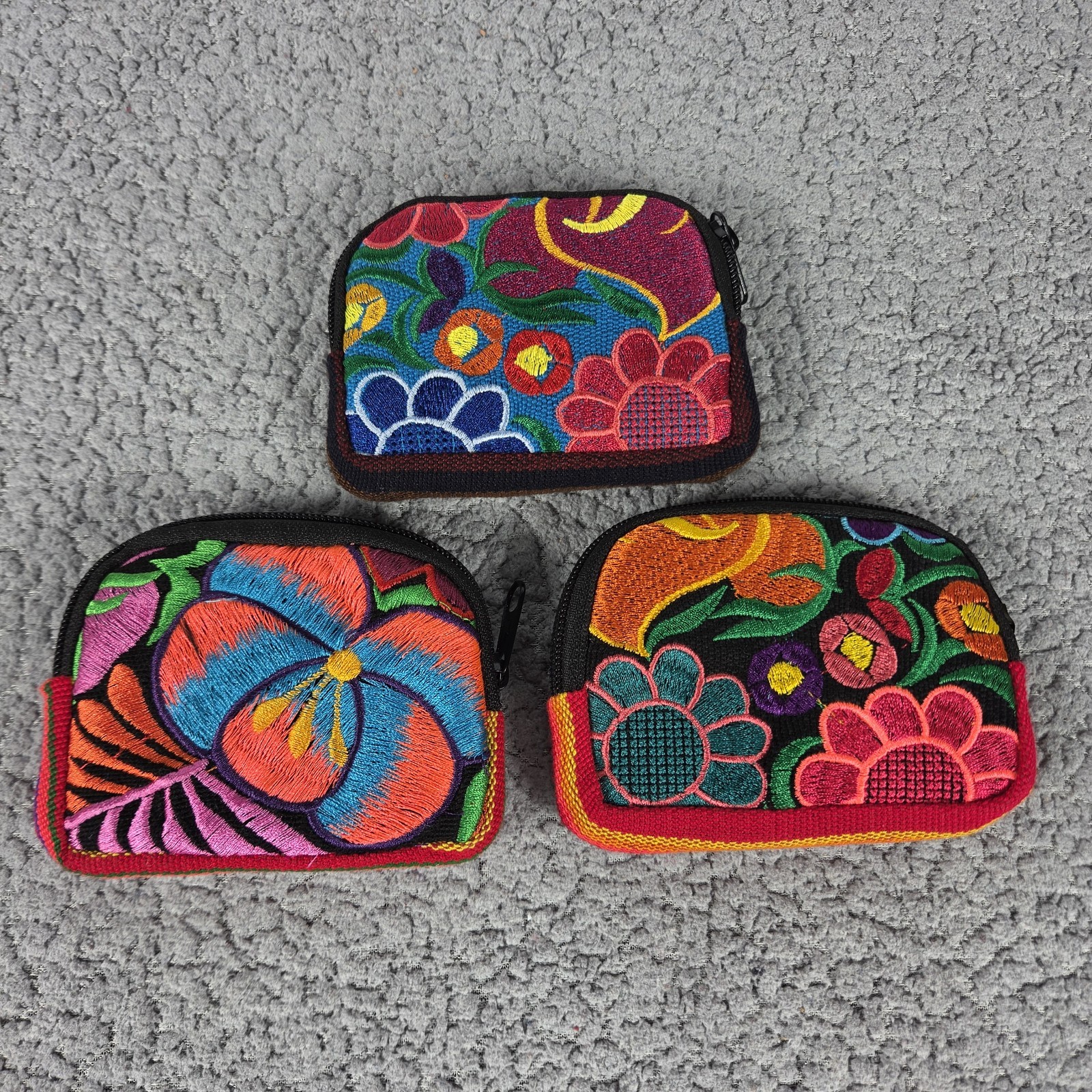 Hand Embroidered Coin Purses Set Of 3 Mexican Art