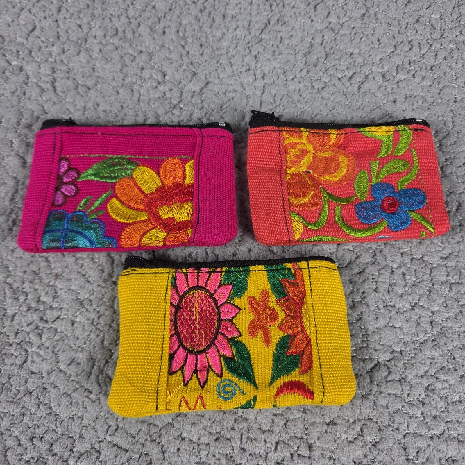 Hand Embroidered Coin Purses Set Of 3 Mexican Art