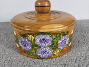 Wood Tortilla Warmer Tortillero Handmade Mexican Art Floral Painting