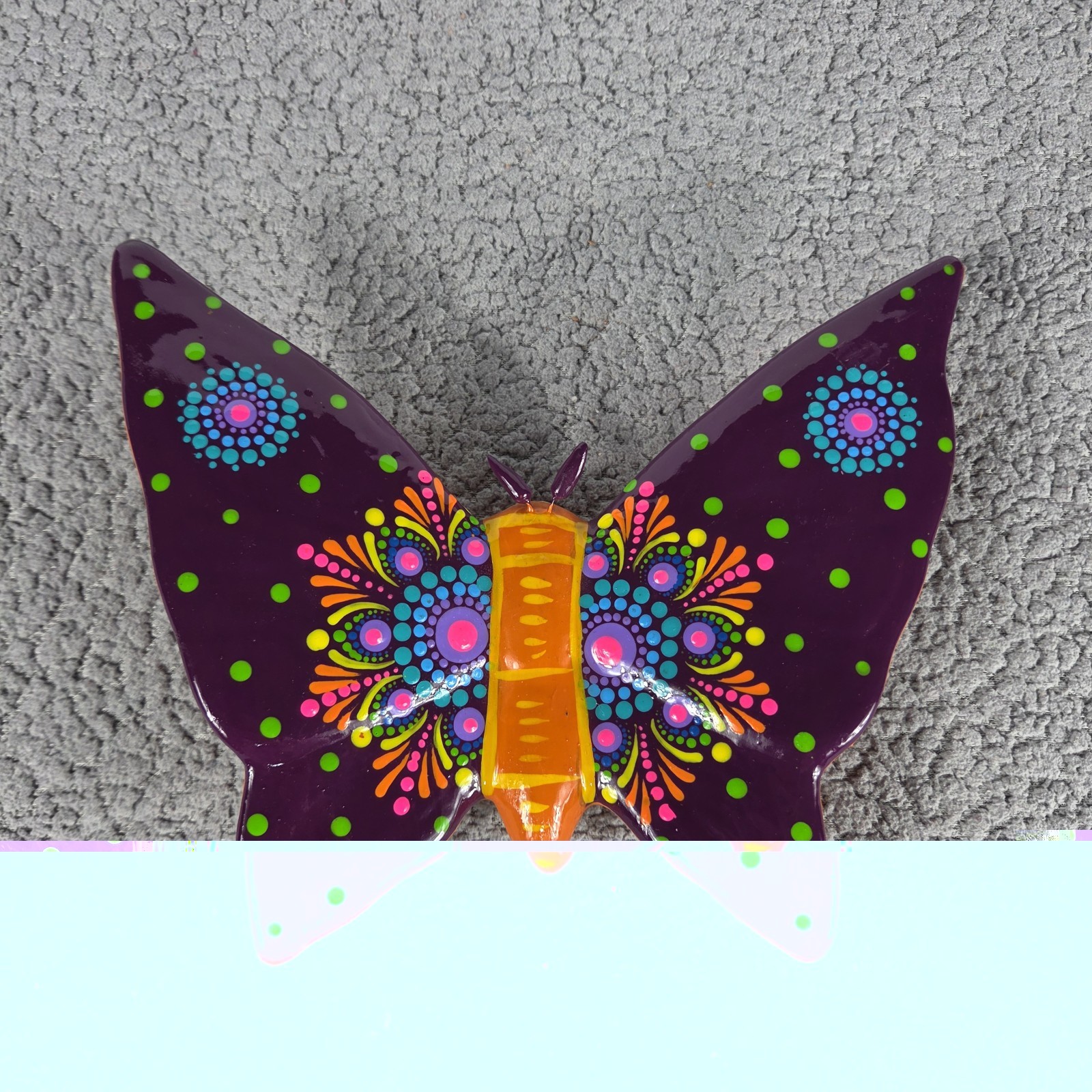 Clay Butterfly Mexican Handmade Art Wall Hanging 9" Wide X 7" Tall