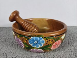 Multi-purpose Wooden Bowl Spices Trinkets Mexican Art Handpainted 6.5" X 2.5"