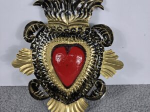 Sacred Heart Tin Wall Ornament Handmade Mexican Art