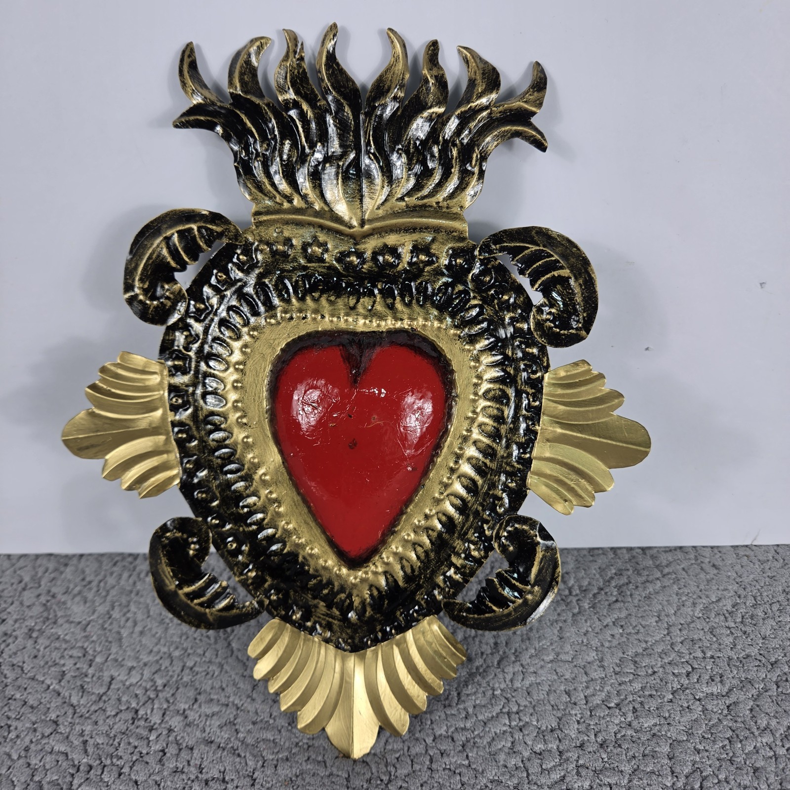 Sacred Heart Tin Wall Ornament Handmade Mexican Art