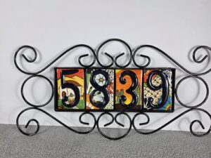 Lot of 4 Mexican Tile House Numbers And Metal Frame Holder *Pick Your #'S/Style