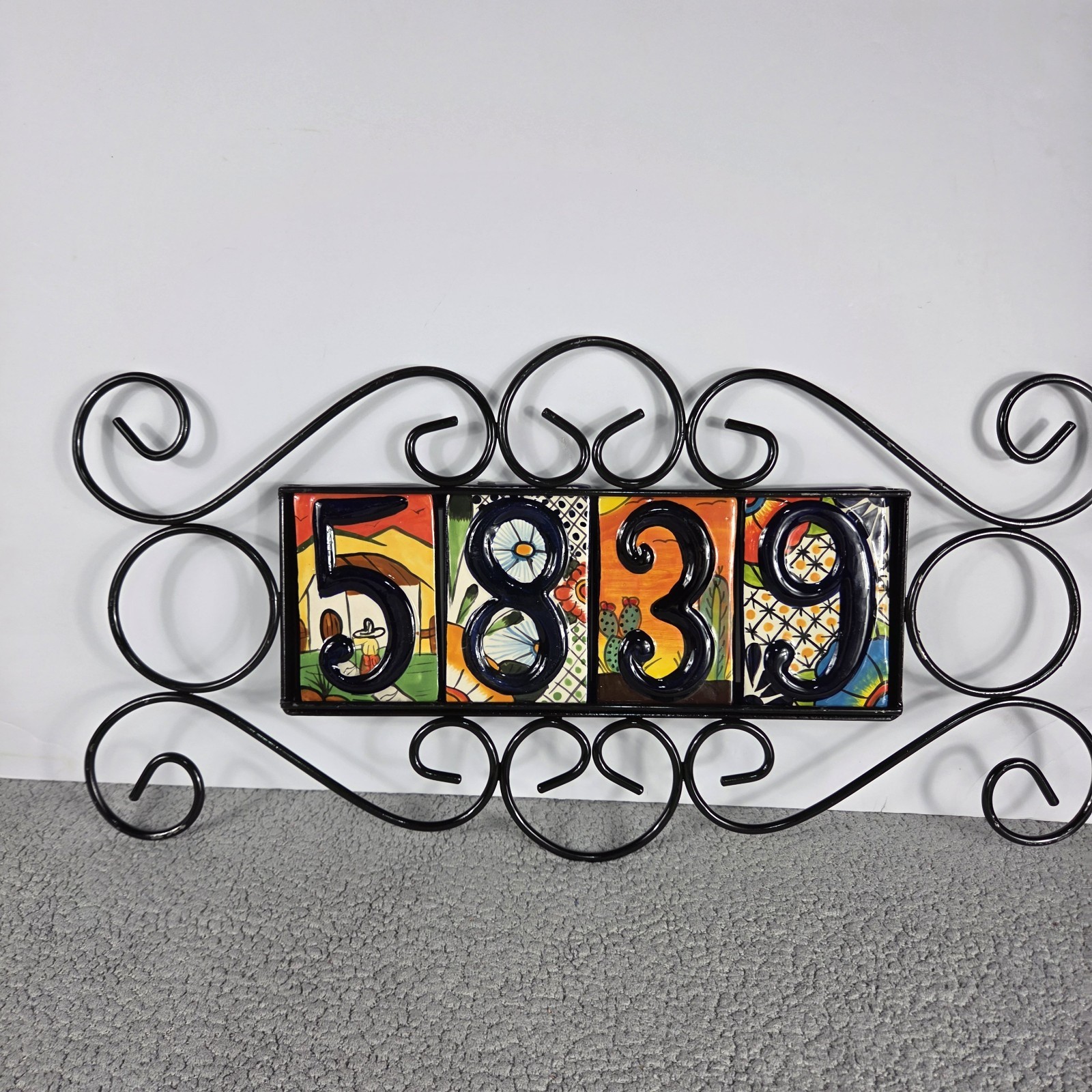Lot of 4 Mexican Tile House Numbers And Metal Frame Holder *Pick Your #'S/Style