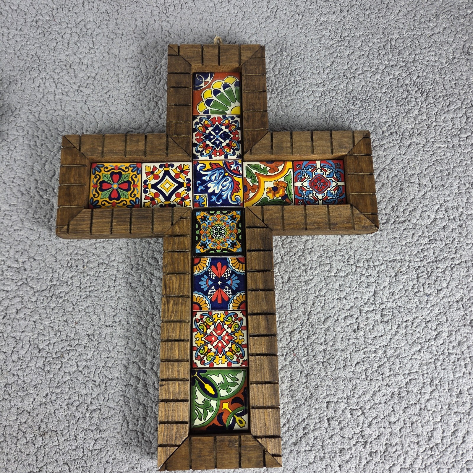 Talavera Tile And Wood Cross Hand Crafted Mexican Art