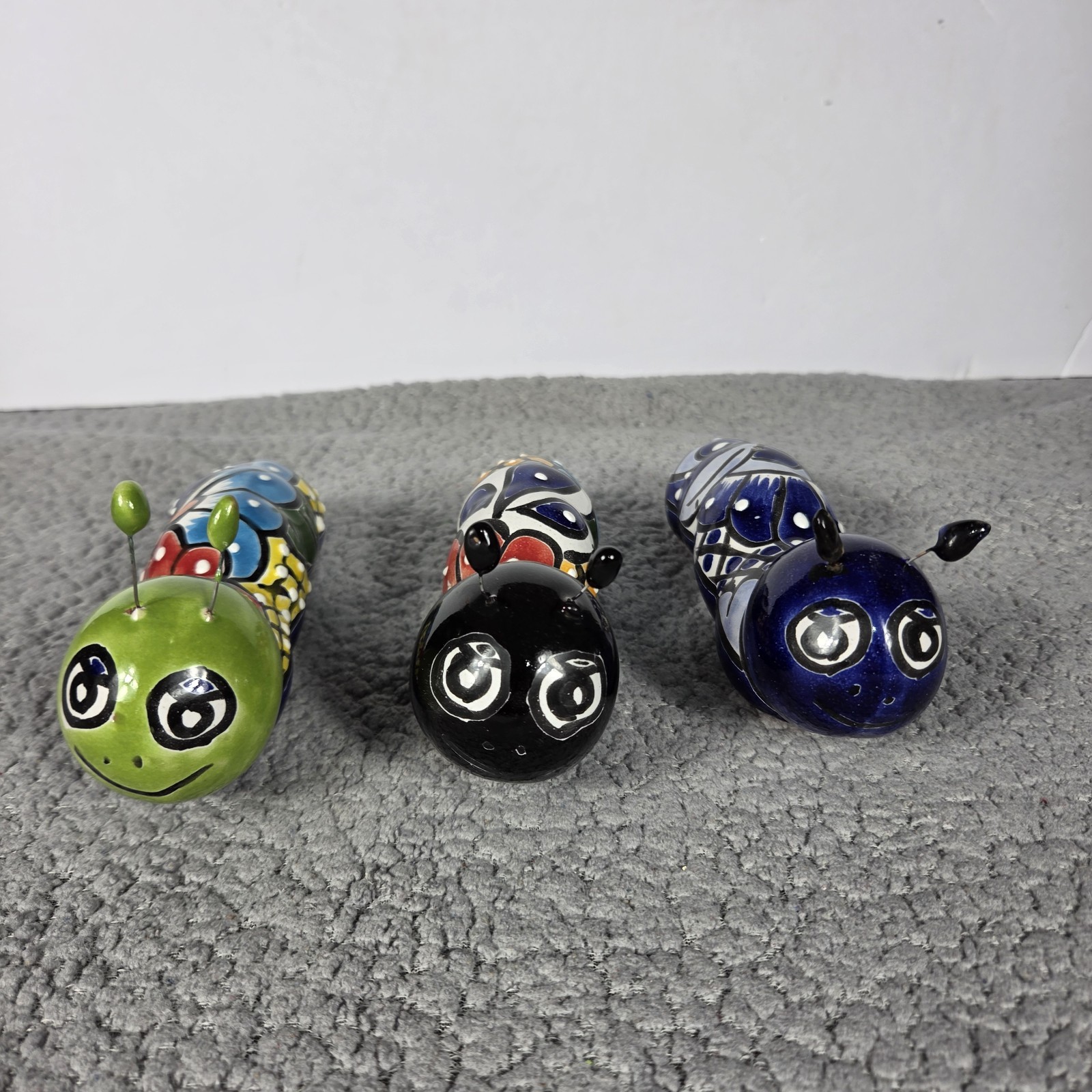 Talavera Caterpillars Set Of 3 Mexican Art Home Decor Hand Painted 6 x 2 Inches