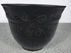 Black Round Planter 7 X 9 Inches Tall Hand Painted Mexican Art Clay Pot
