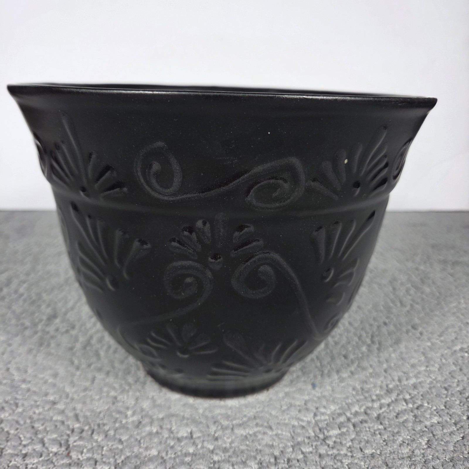 Black Round Planter 7 X 9 Inches Tall Hand Painted Mexican Art Clay Pot