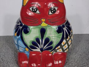 Talavera Cat PlanterMexican Pottery Art Hand Painted Pot 8.5"x 7.5" X 7.5"