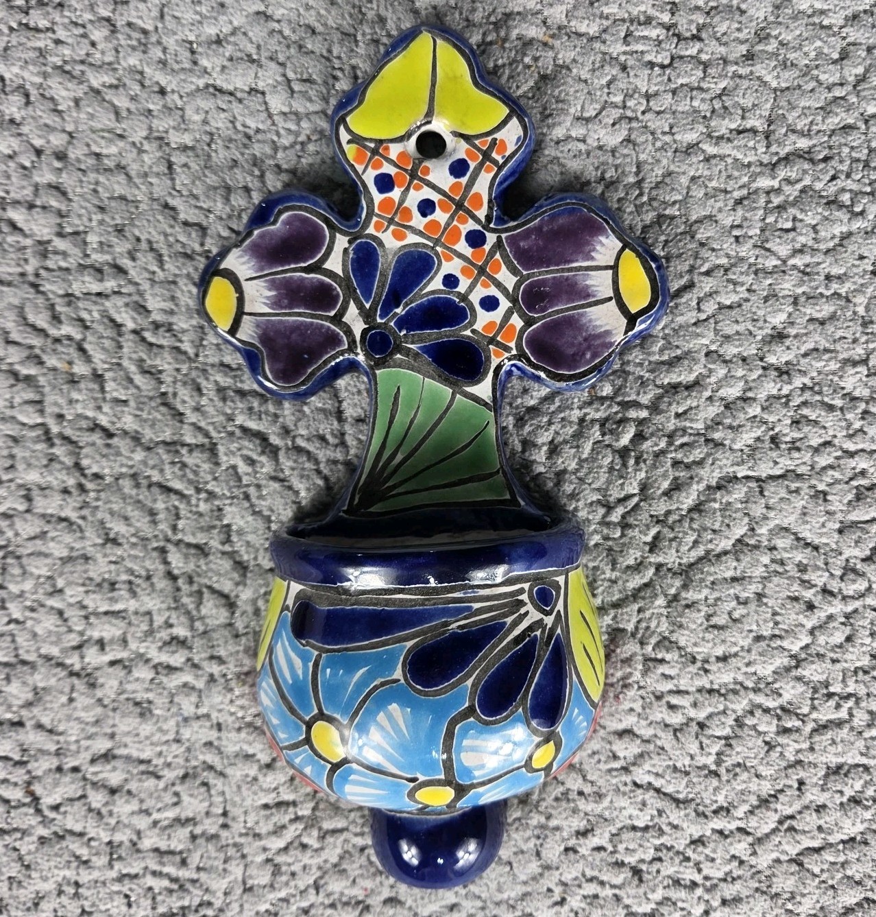 Talavera Colorful Holy Water Font Mexican Art 5.5 X 8.5 Inches Tall