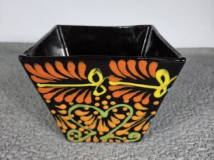 Black Square Planter Hand Painted Mexican Art Clay Pot